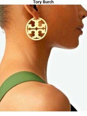 Tory Burch Miller Logo Gold Hoop Earrings